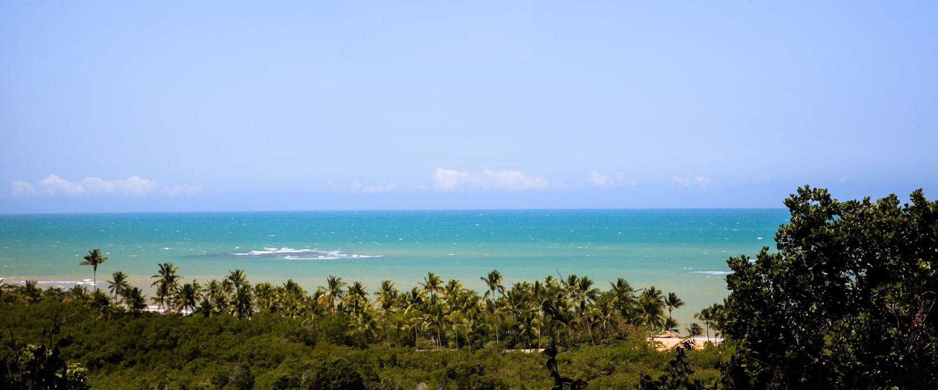 Mar Azul Turquesa ao Fundo, praia e coqueiros